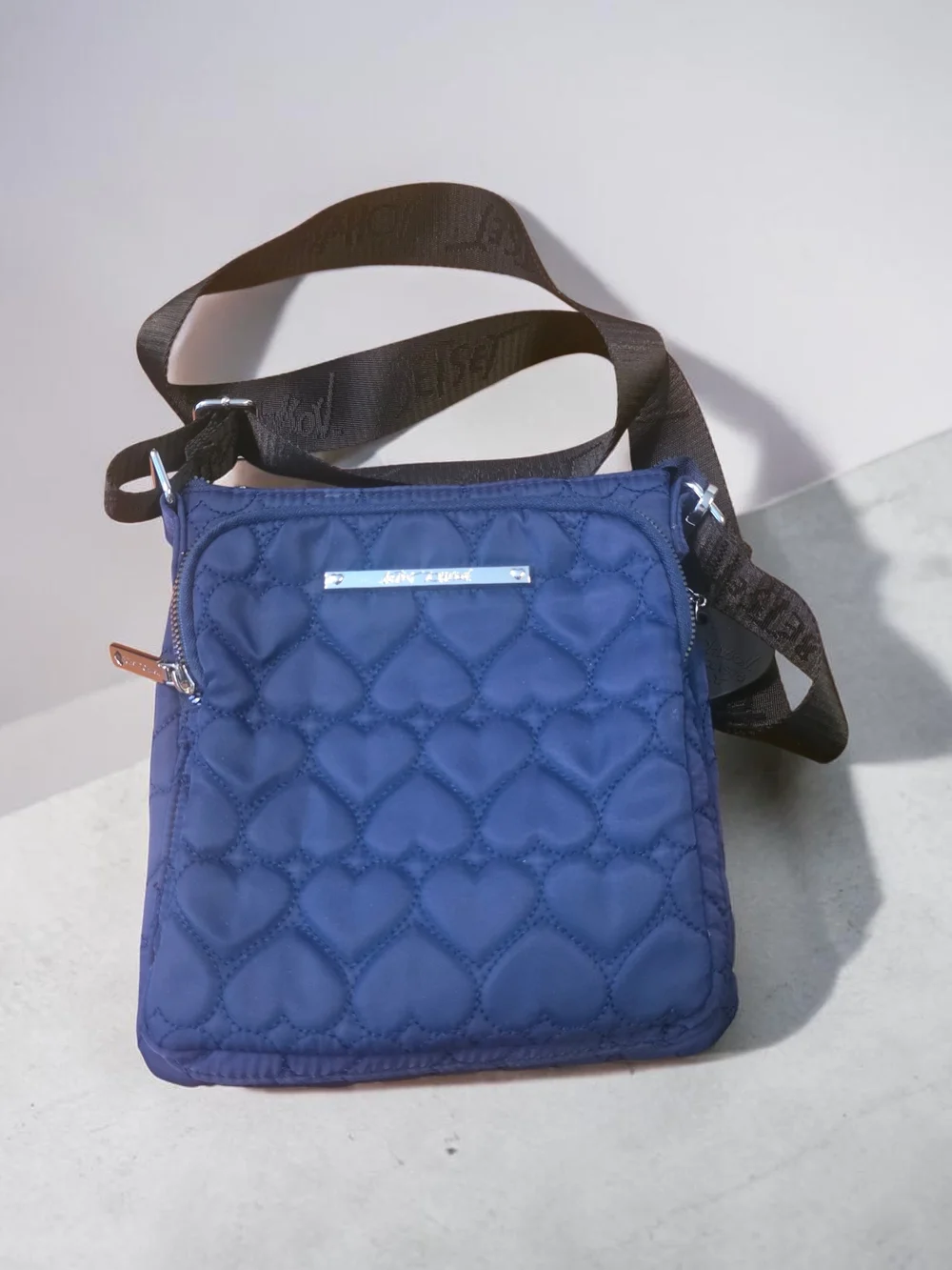 Betsey Johnson Blue Quilted Hearts Crossbody Bag Charm